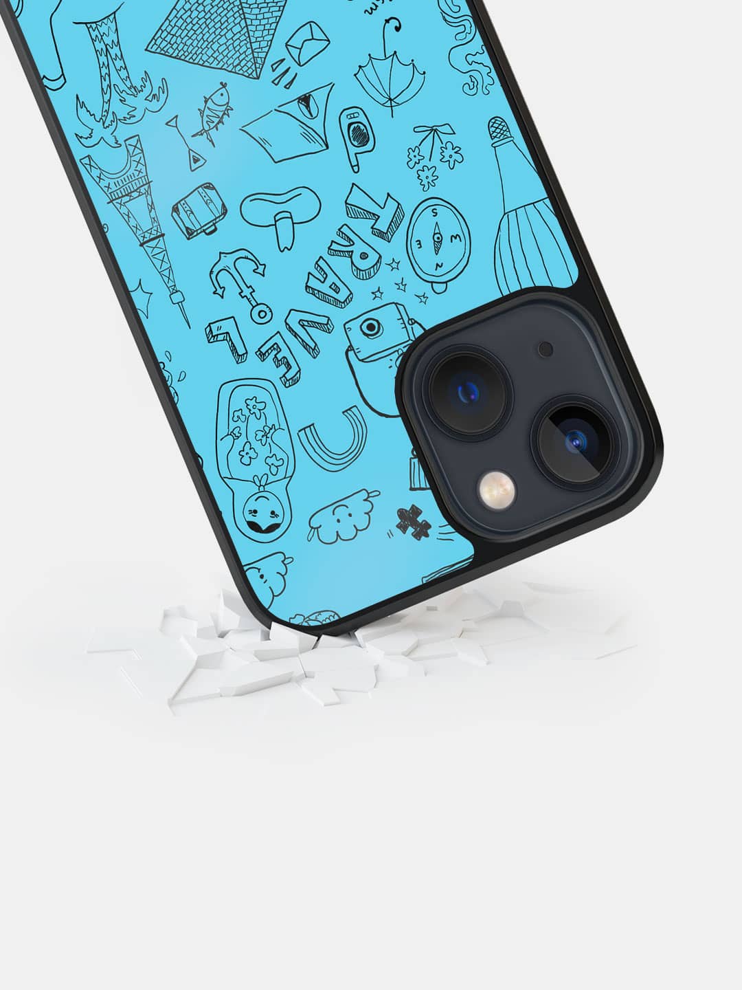 Travel Doodle Blue - iPhone 13 Mini Cover