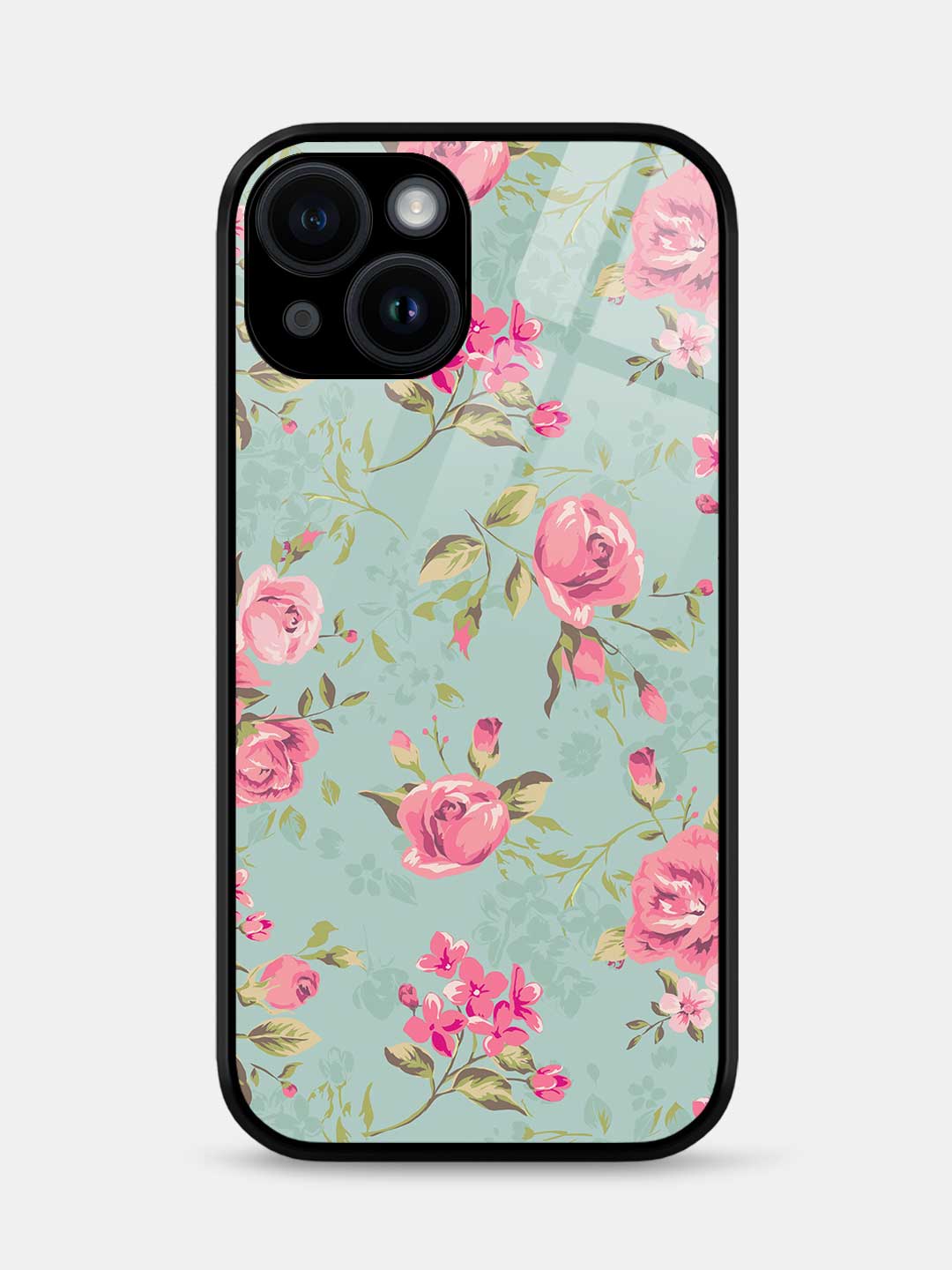 Teal Pink Flowers - iPhone 13 Mini Glass Cover