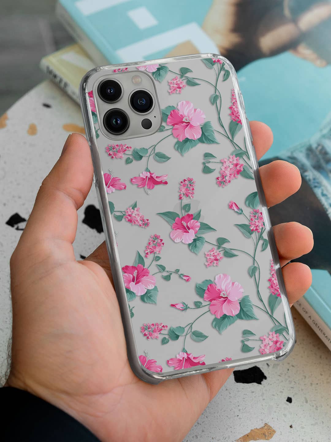 SK Hibiscus Blush - iPhone 13 Pro Clear Cover