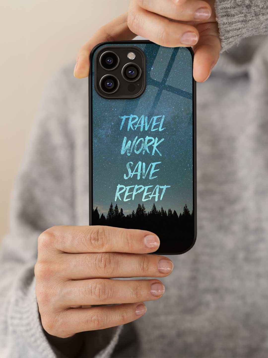 Travel Work Save Repeat - iPhone 13 Pro Glass Cover
