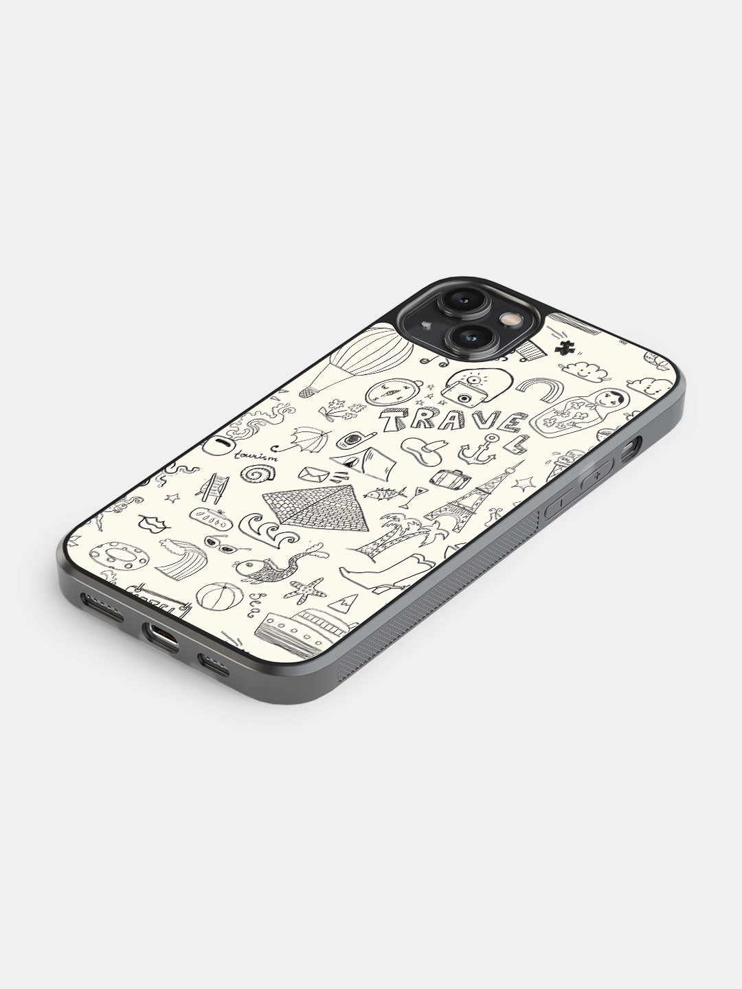 Travel Doodle White - iPhone 14 Plus Bumper Cover