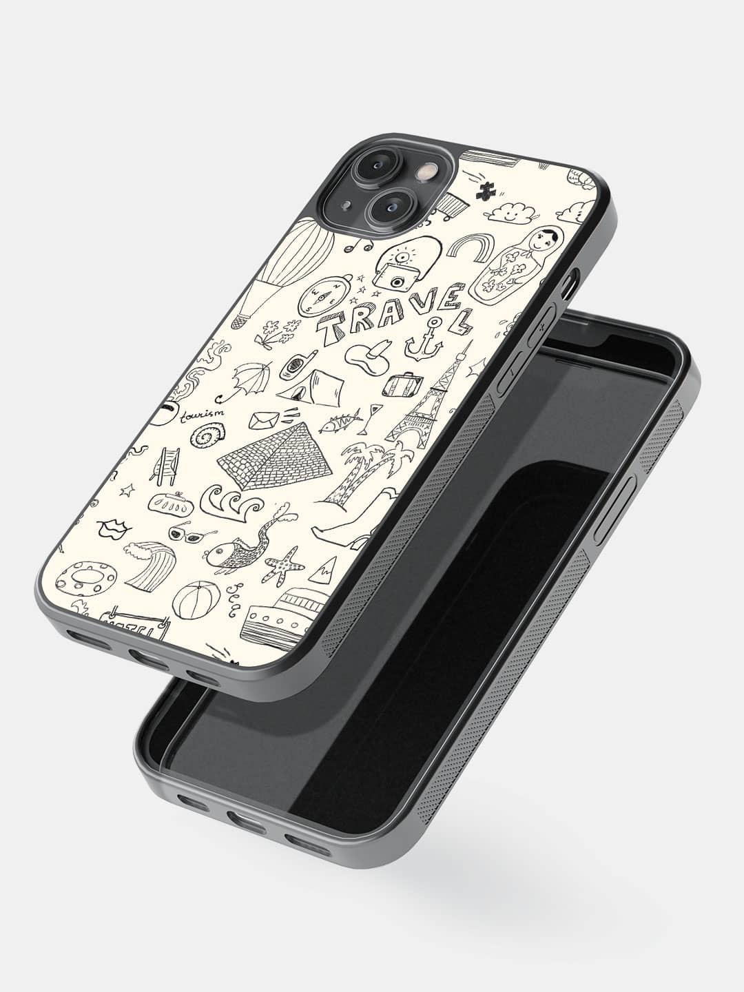 Travel Doodle White - iPhone 14 Plus Bumper Cover