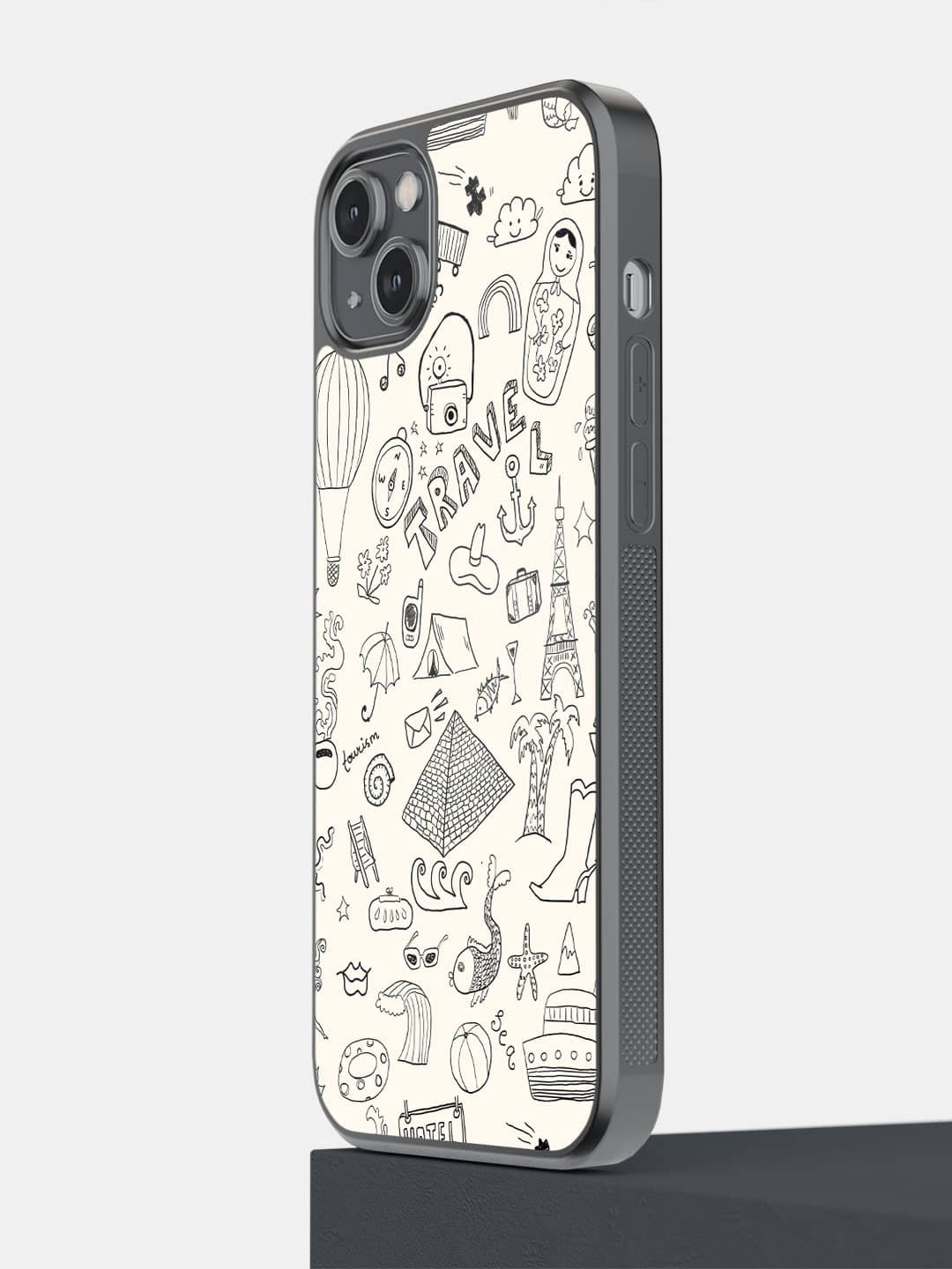 Travel Doodle White - iPhone 14 Plus Bumper Cover