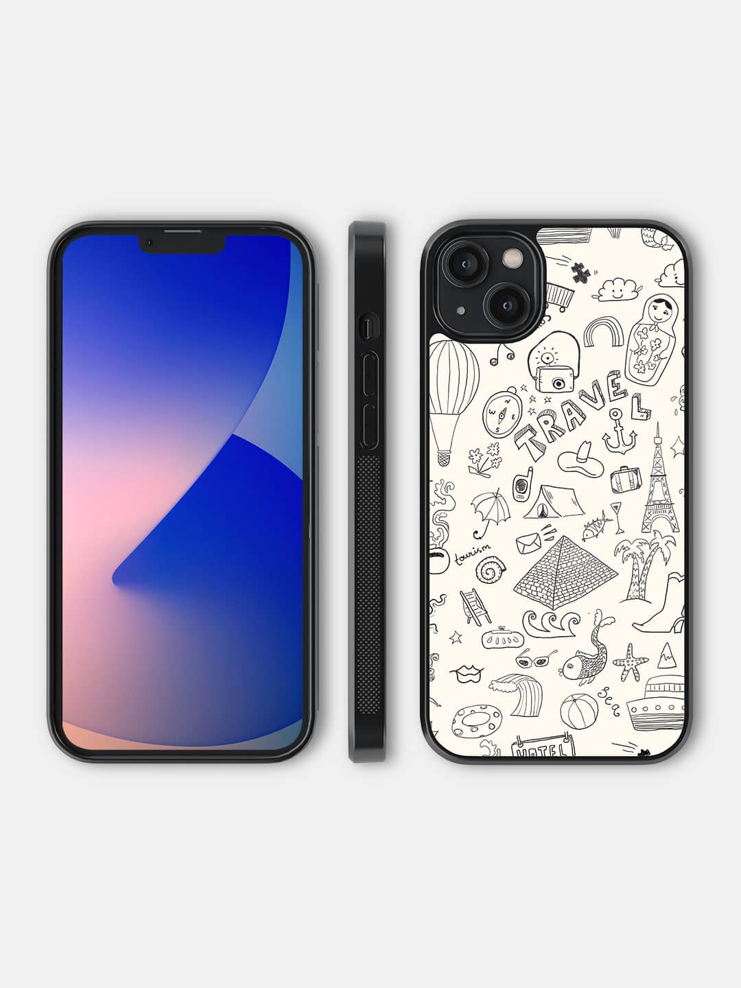 Travel Doodle White - iPhone 14 Plus Bumper Cover