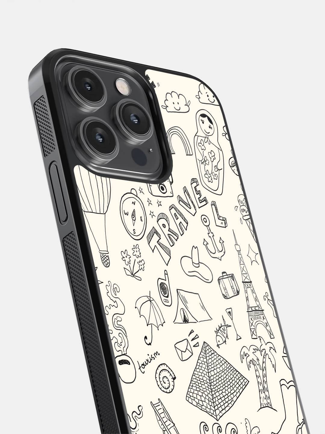 Travel Doodle White - iPhone 14 Pro Max Bumper Cover