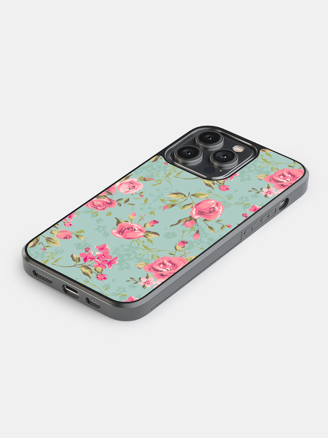 Teal Pink Flowers - iPhone 14 Pro Max Cover