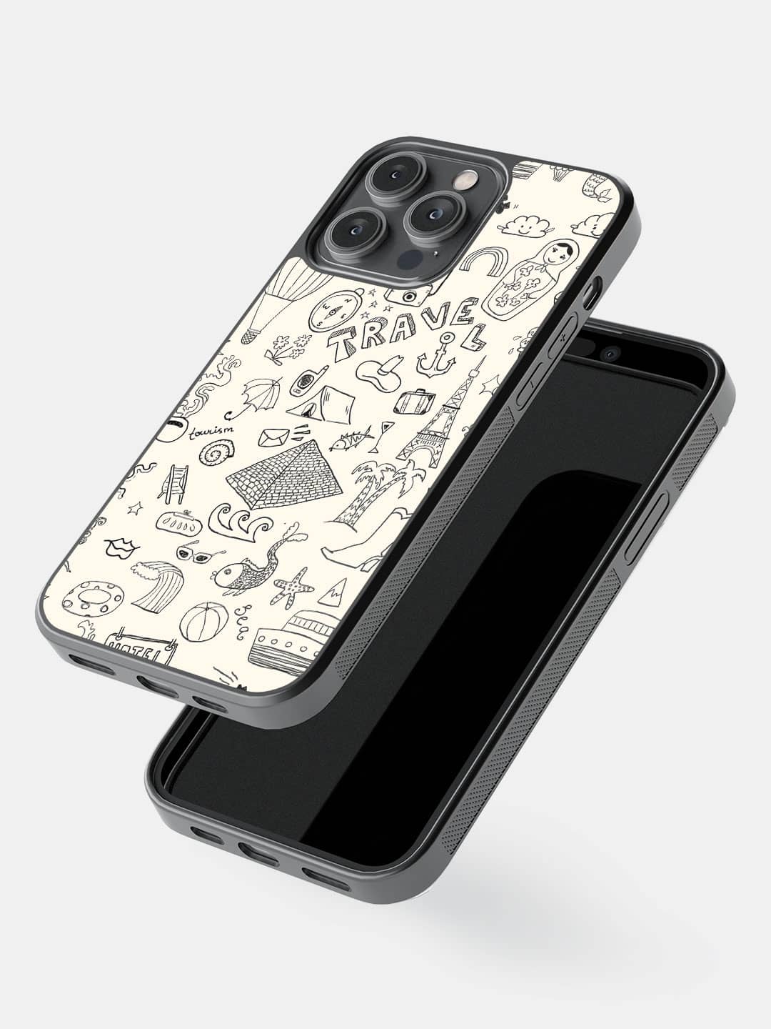 Travel Doodle White - iPhone 14 Pro Max Bumper Cover