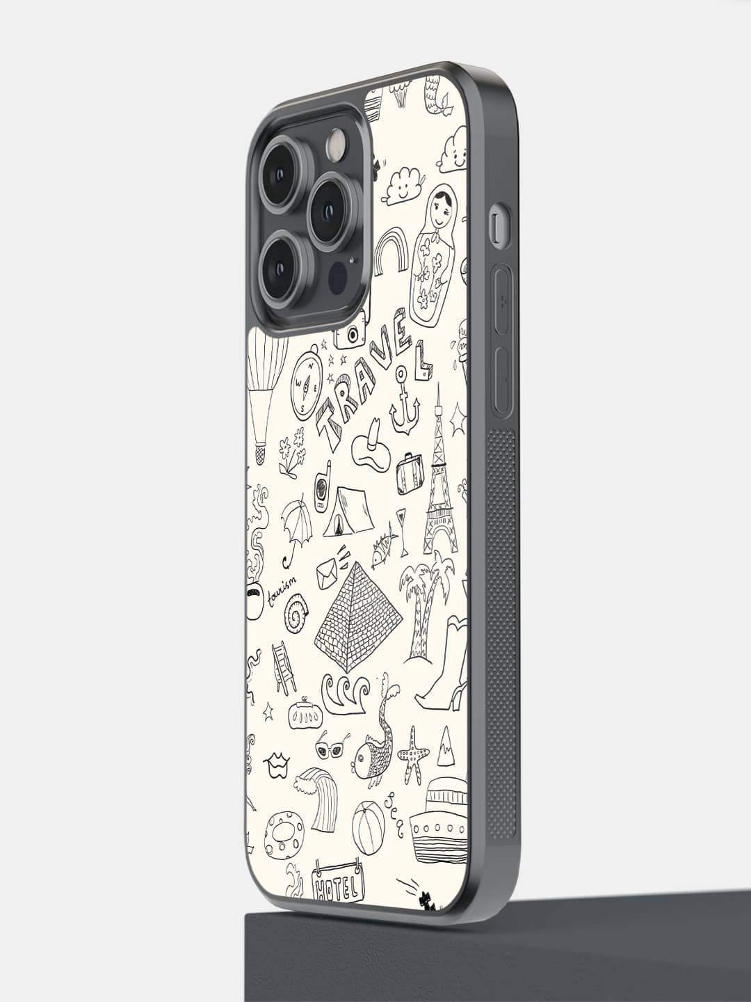 Travel Doodle White - iPhone 14 Pro Max Bumper Cover