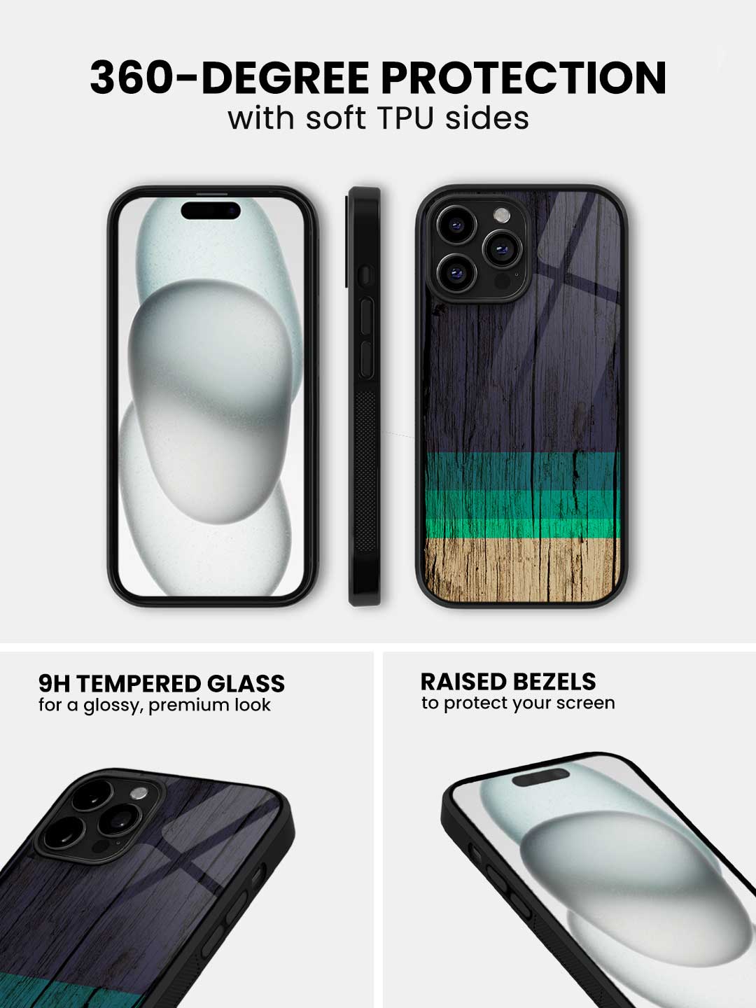 Wood Stripes Blue - iPhone 14 Pro Max Glass Cover