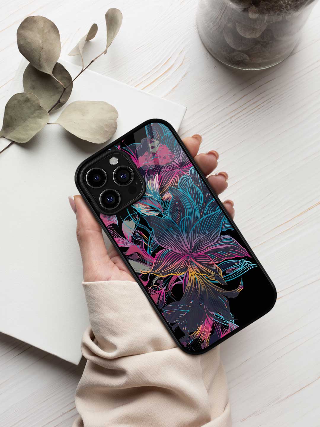 Neon Flowers - iPhone 16 Pro Max Glass Cover
