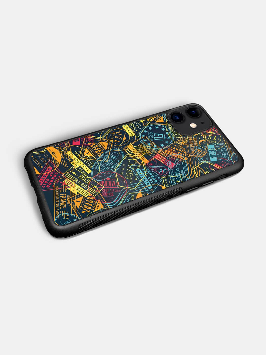 Immigration Stamps Neon - iPhone 11 Cover