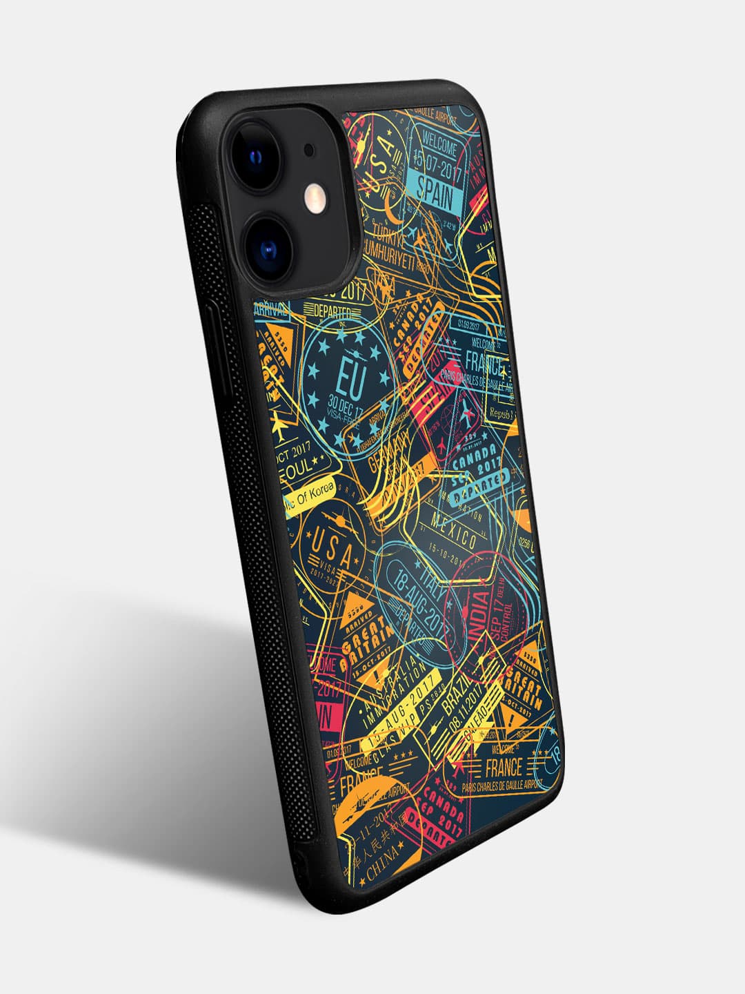Immigration Stamps Neon - iPhone 11 Cover