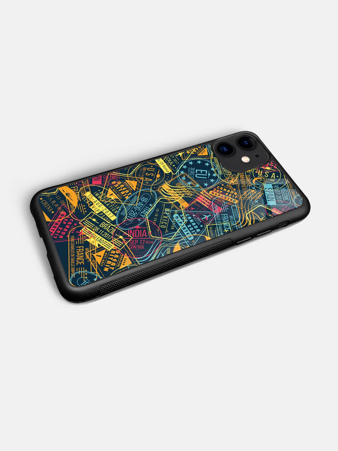 Immigration Stamps Neon - iPhone 11 Glass Cover