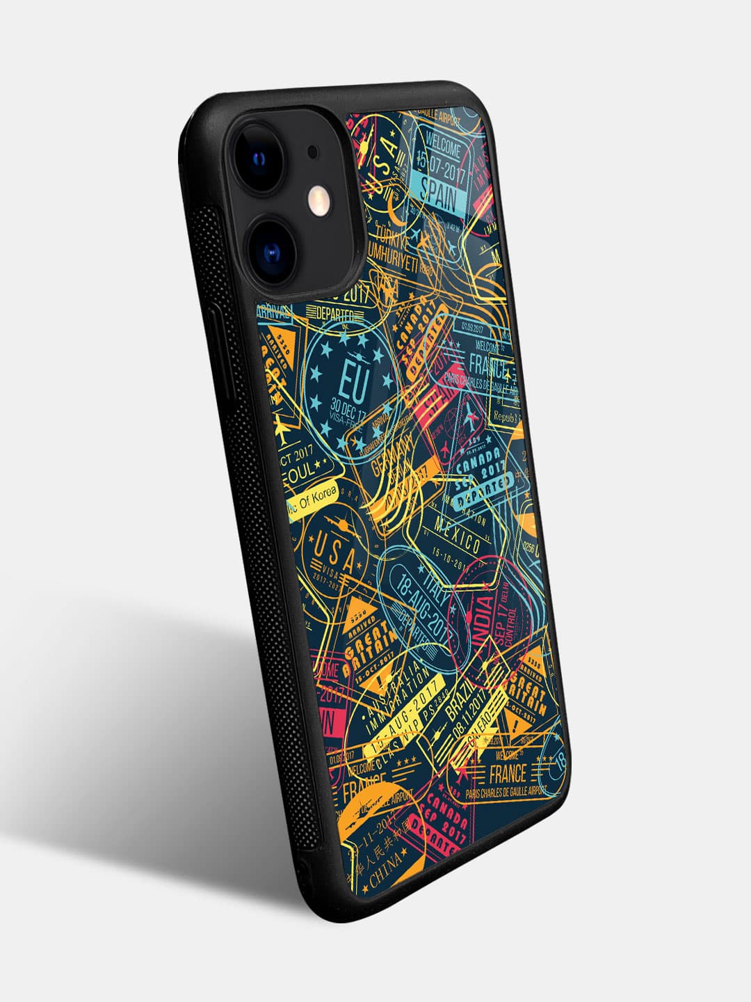 Immigration Stamps Neon - iPhone 11 Glass Cover