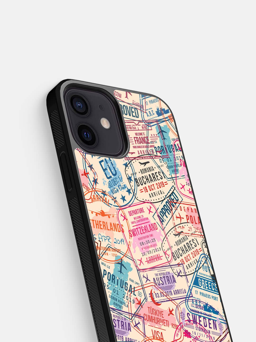 Immigration Stamps Beige - iPhone 12 Bumper Cover