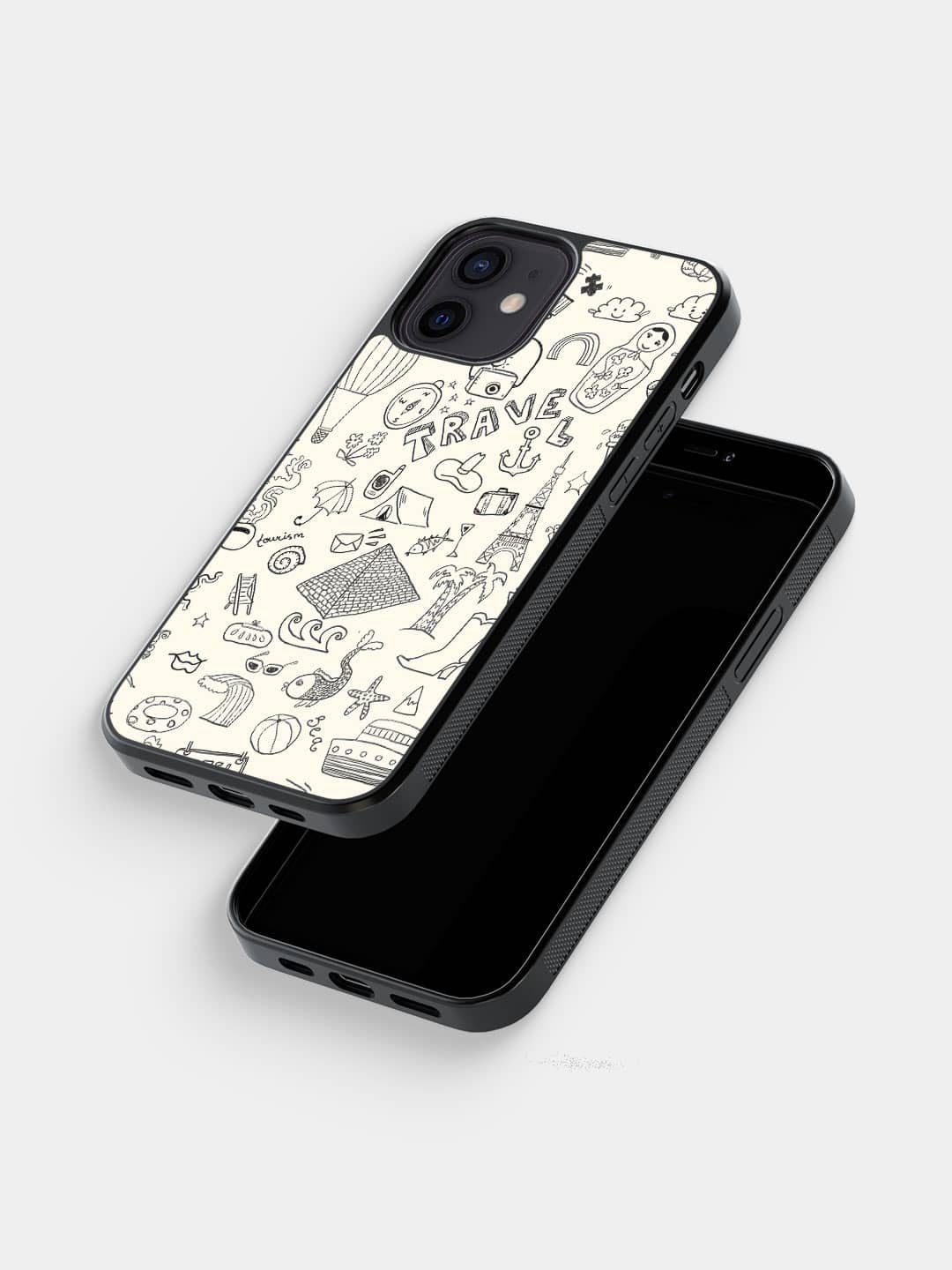 Travel Doodle White - iPhone 12 Bumper Cover