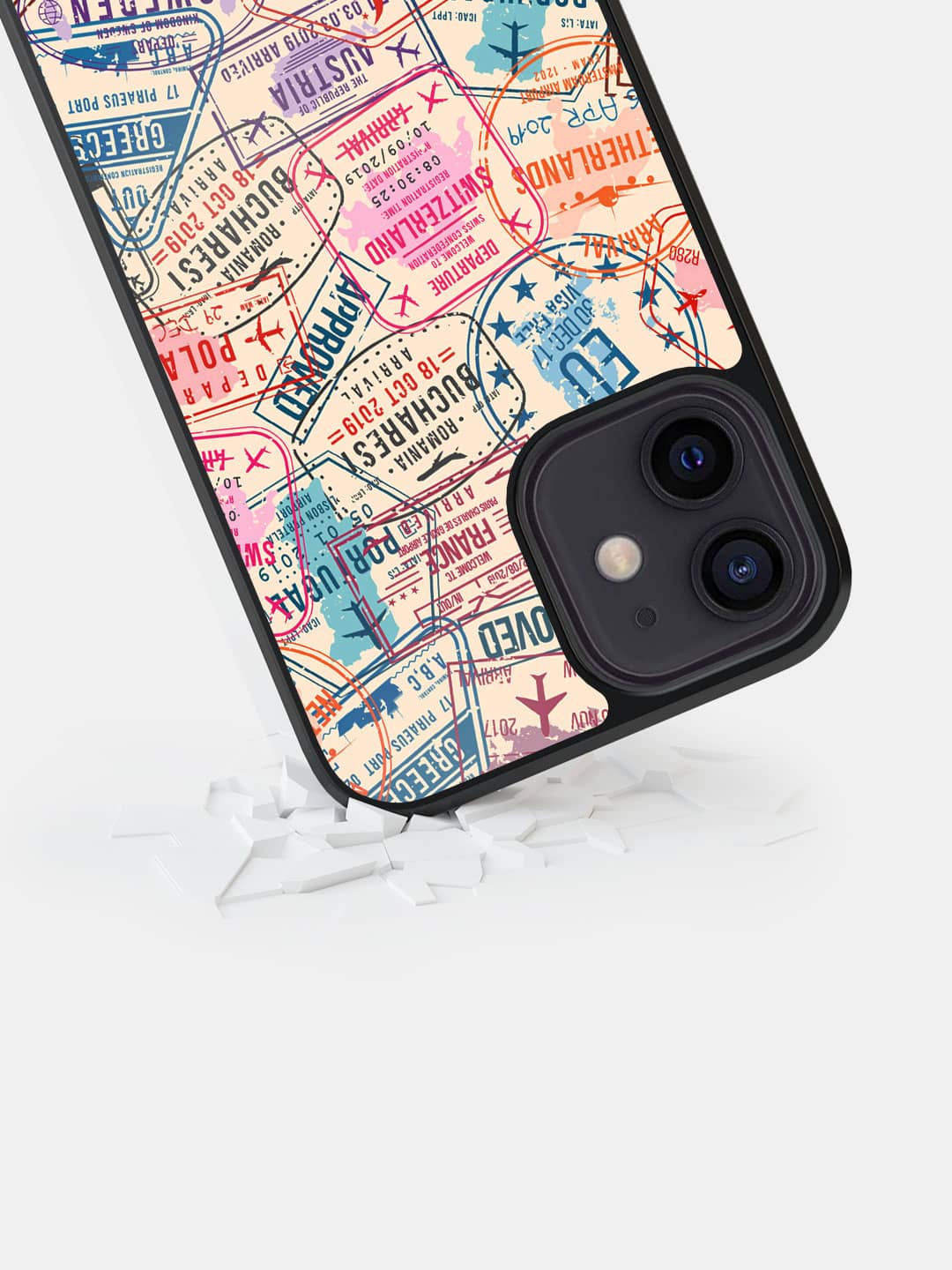 Immigration Stamps Beige - iPhone 12 Bumper Cover