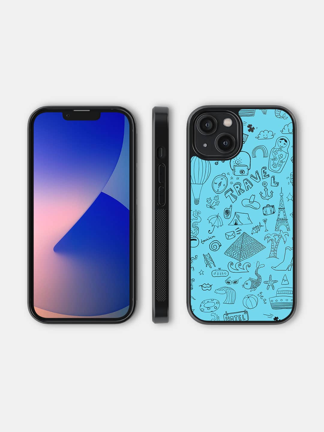 Travel Doodle Blue - iPhone 14 Cover