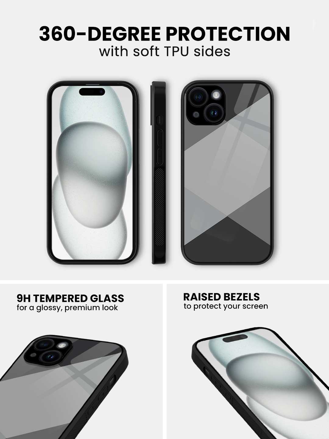 Criss Cross Grey - iPhone 15 Glass Cover
