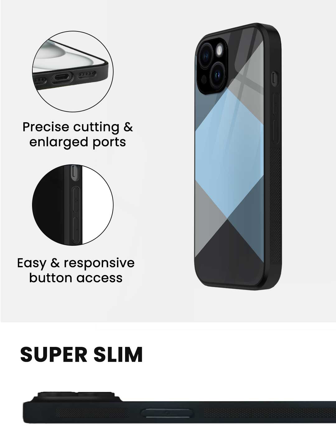 Criss Cross Blue - iPhone 15 Glass Cover