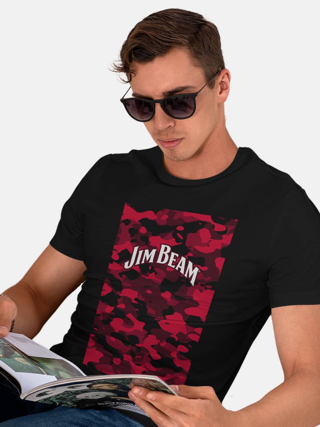 Jim Beam Camo Red - Mens T-Shirt Black Small