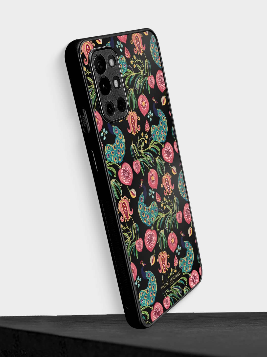 Payal Singhal Anaar and Mor Black - OnePlus 9R Bumper Cover