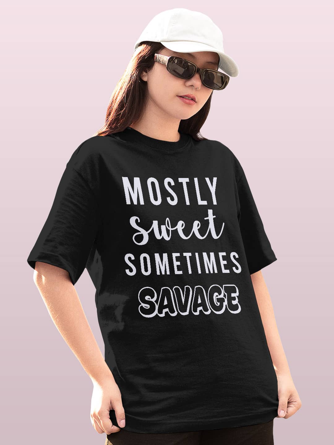 Sweet and Savage - Womens Oversized T-Shirt Black Medium