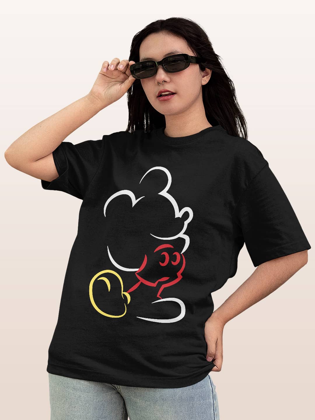 Mickey Silhouette Stroke - Womens Oversized T-Shirt Black Large