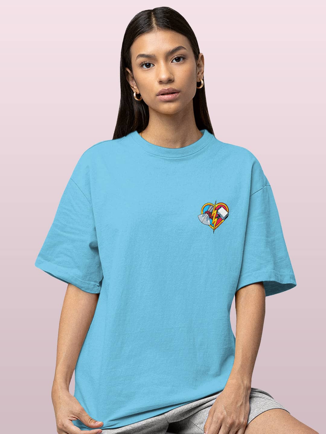 Love and Thunder - Womens Oversized T-Shirt Sky Blue Large