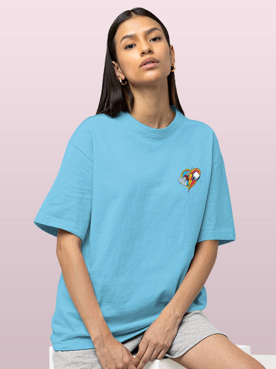 Love and Thunder - Womens Oversized T-Shirt Sky Blue Large