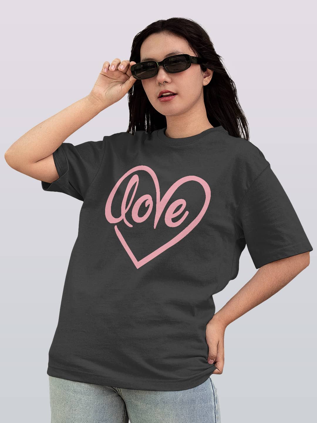 Love Heart - Womens Oversized T-Shirt Steel Grey Medium