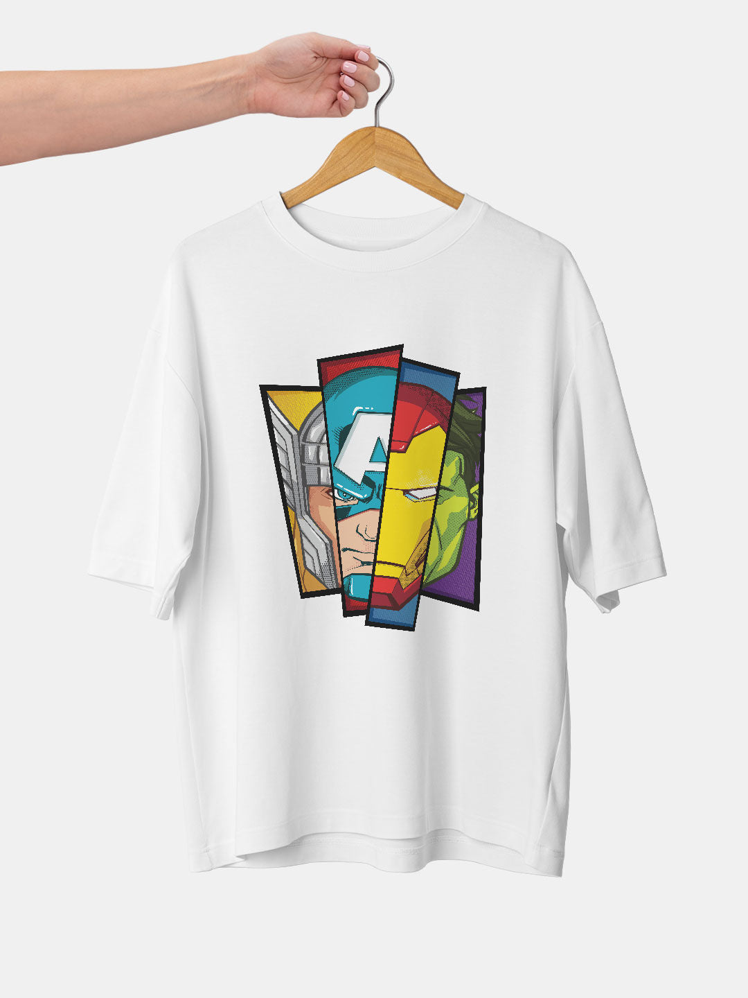 Avengers Faces - Womens T-Shirt - Oversized Fit - White - Large