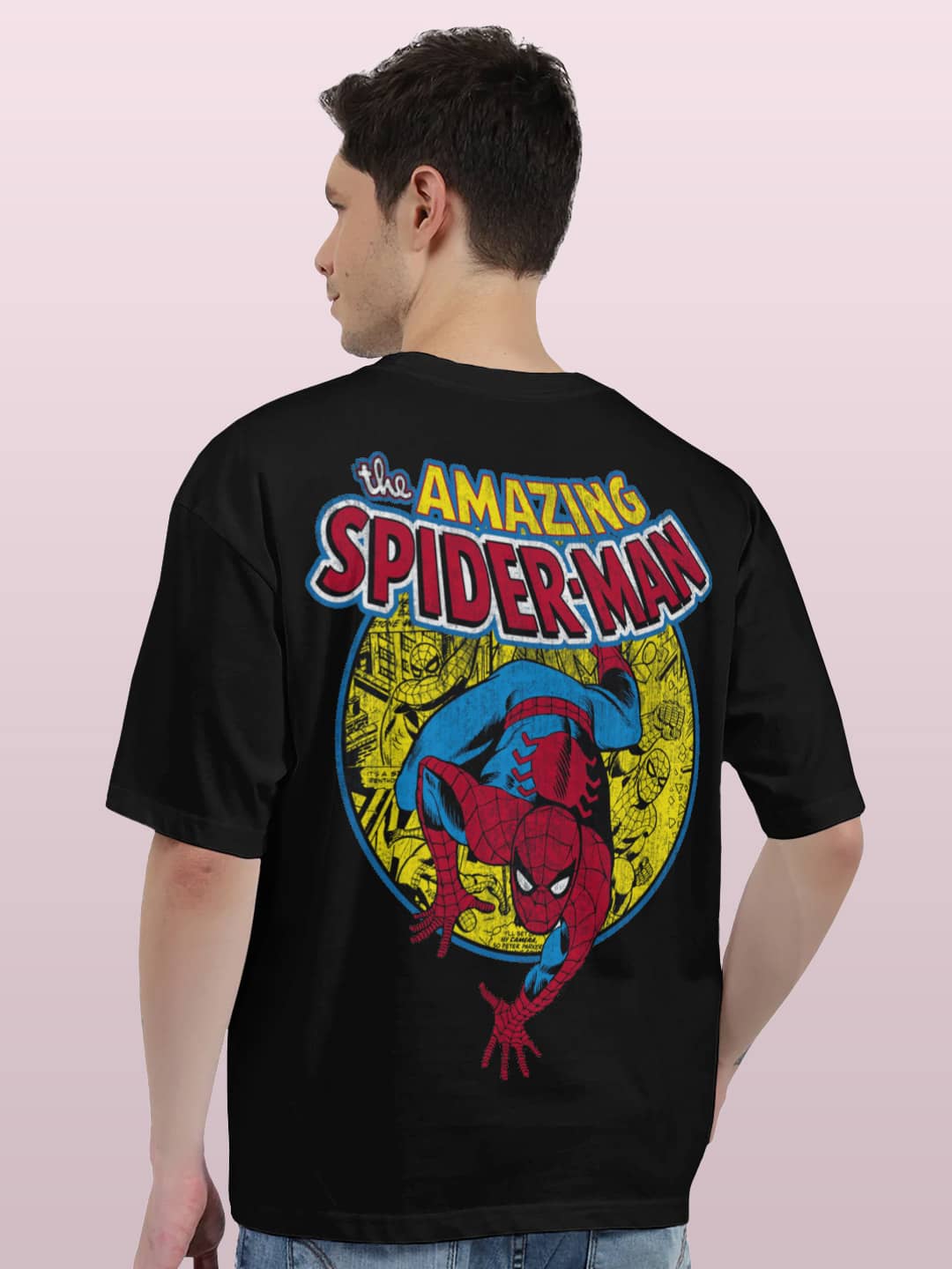 Comic Spidey - Mens Oversized T-Shirt Black Small
