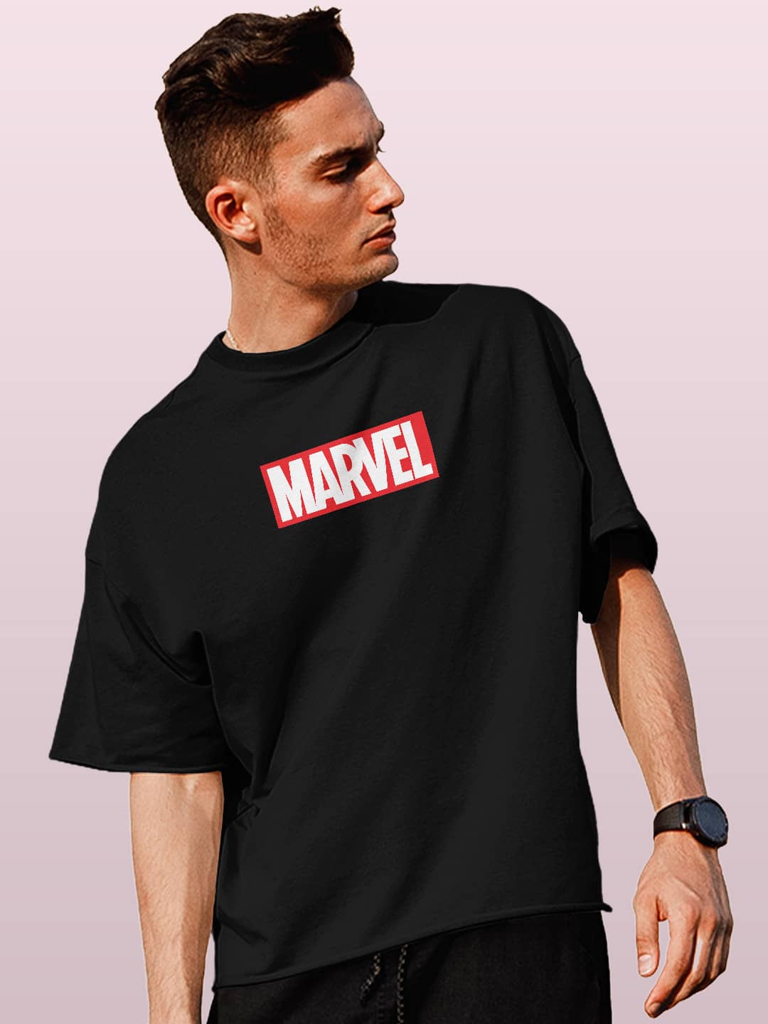 Comic Spidey - Mens Oversized T-Shirt Black Small