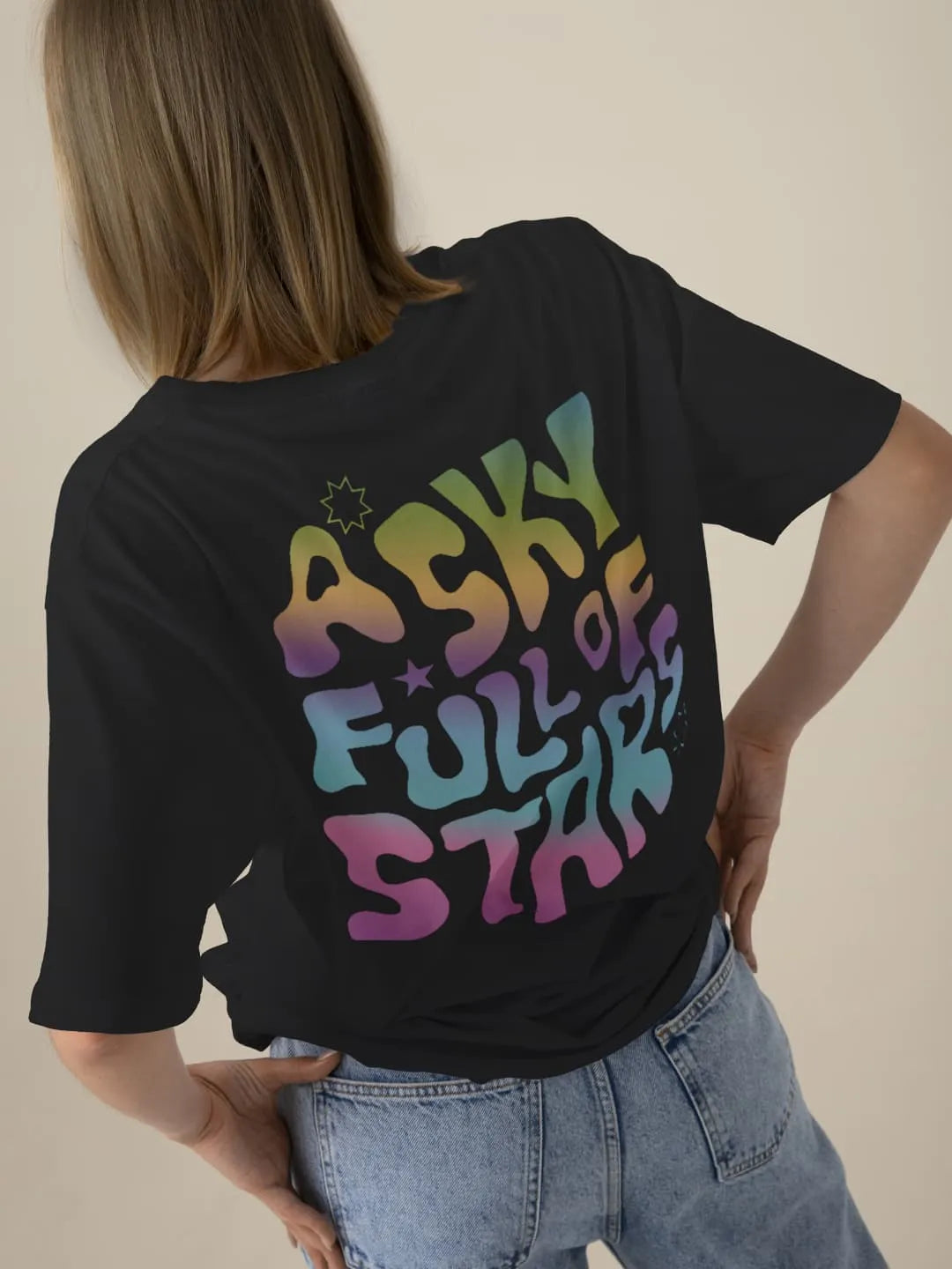 Sky With Stars - Unisex Oversized T-Shirt Black XXL