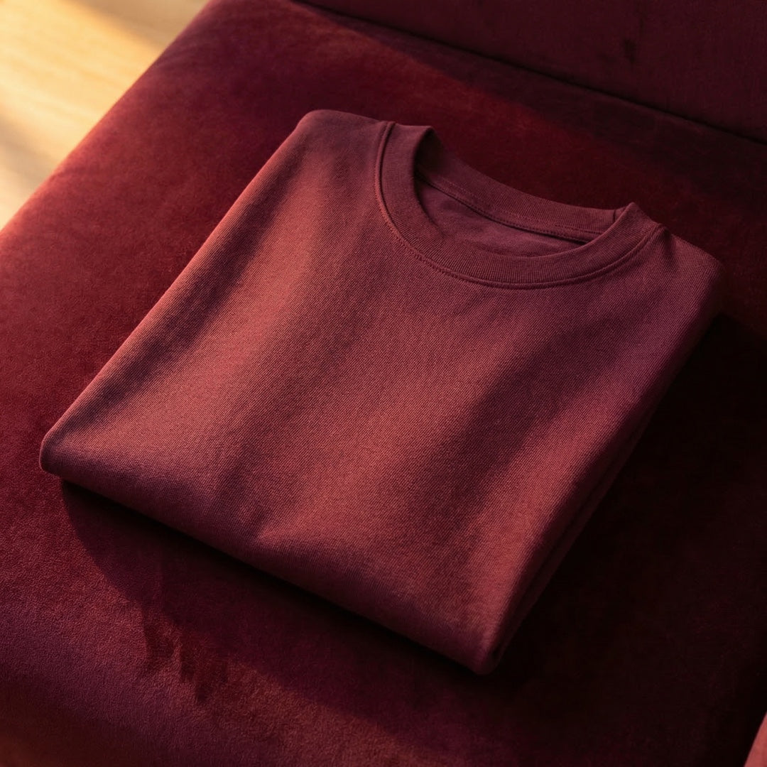 Basics Unisex T-Shirt Maroon - detail view | Macmerise