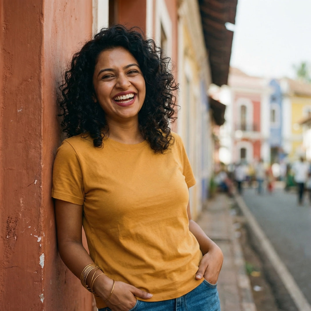 Basics Unisex T-Shirt Mustard - detail view | Macmerise