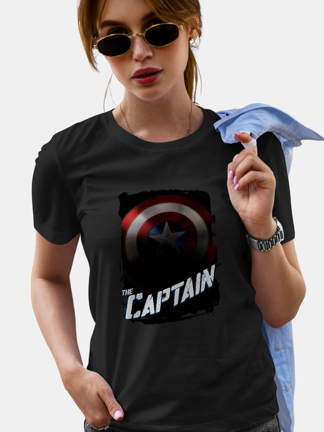 The Captain America - Womens T-Shirt Black Large