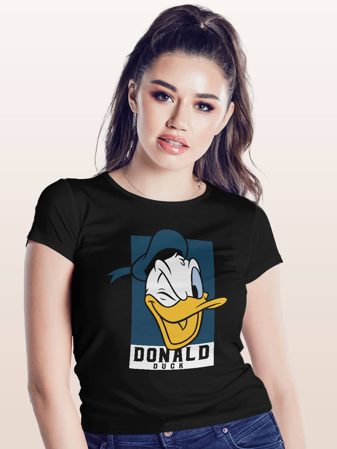 Donald Duck Portrait - Womens T-Shirt Black Large