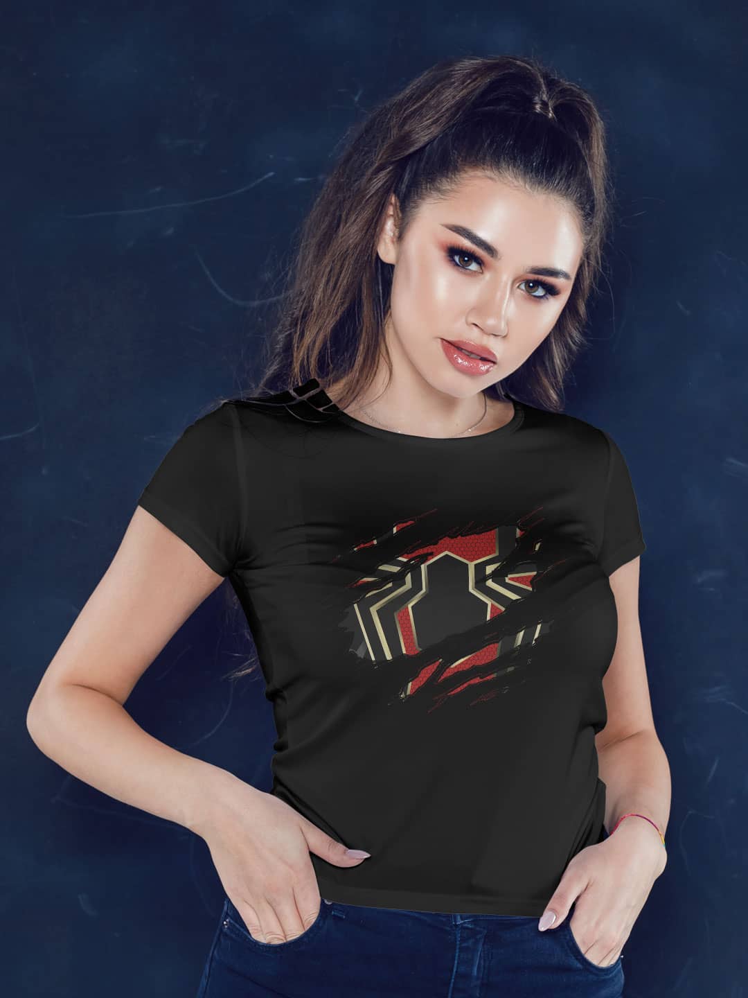 Ripped Spider Man - Womens T-Shirt Black Medium