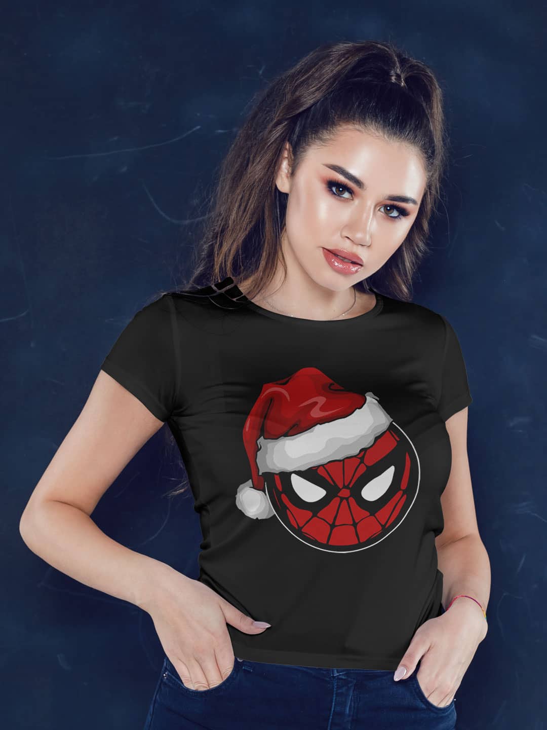 Santa Spider man - Womens T-Shirt Black Small