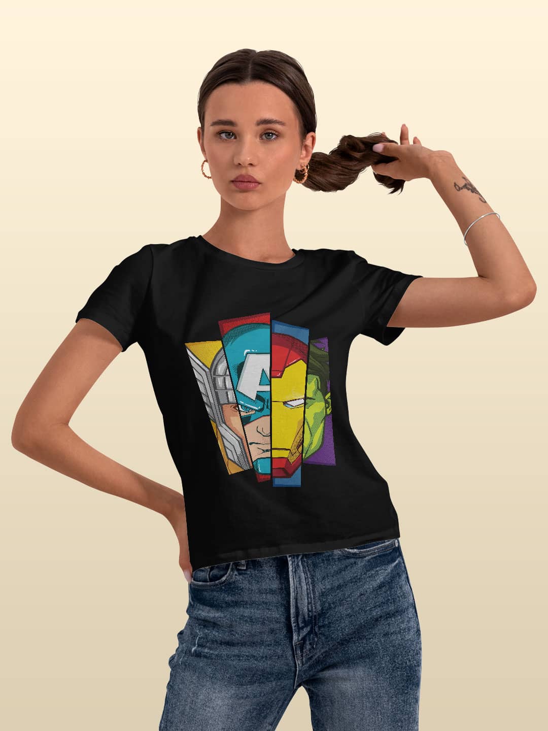 Avengers Faces - Unisex T-Shirt - Regular Fit - Black - Large