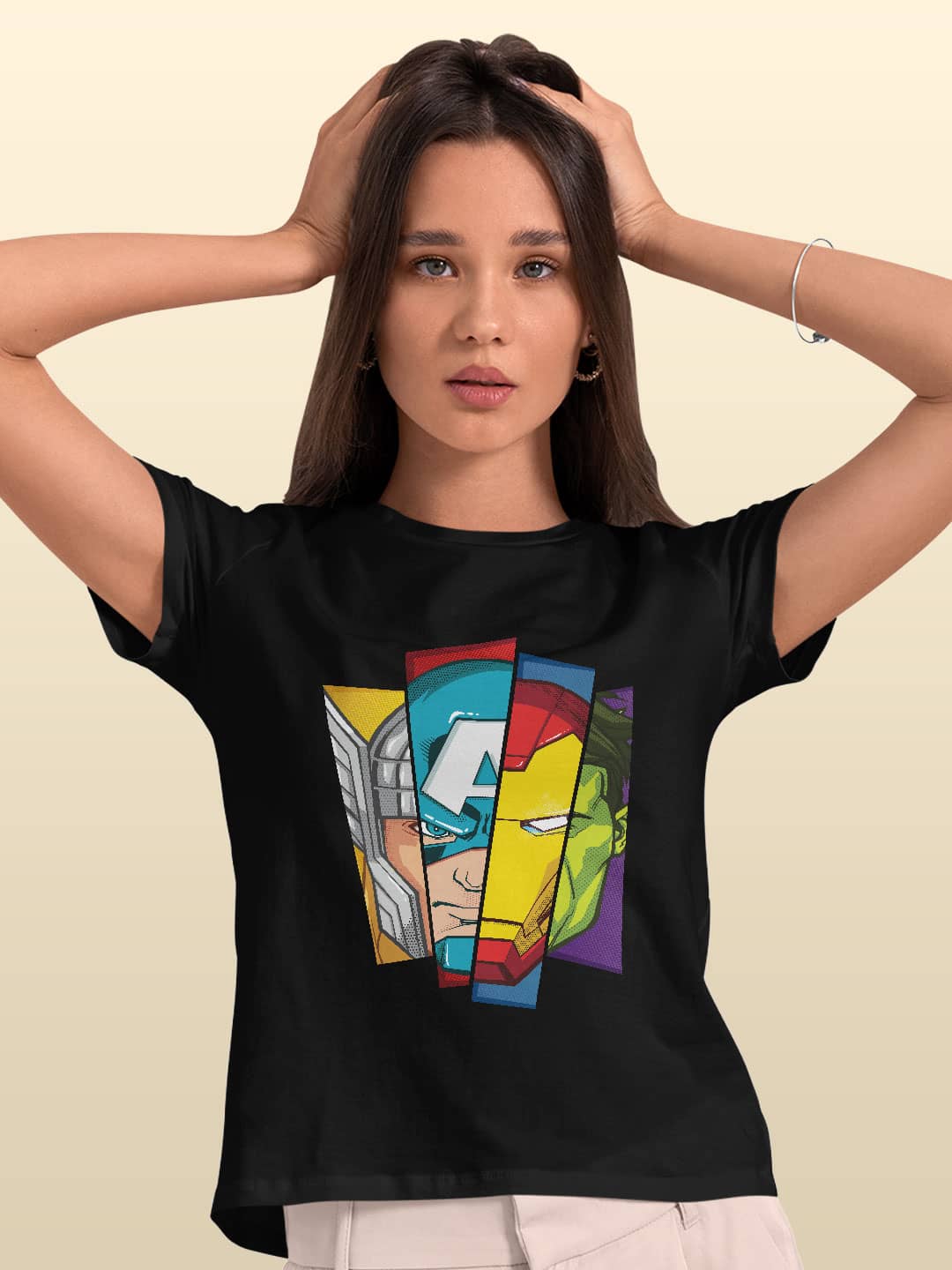 Avengers Faces - Unisex T-Shirt - Regular Fit - Black - Large