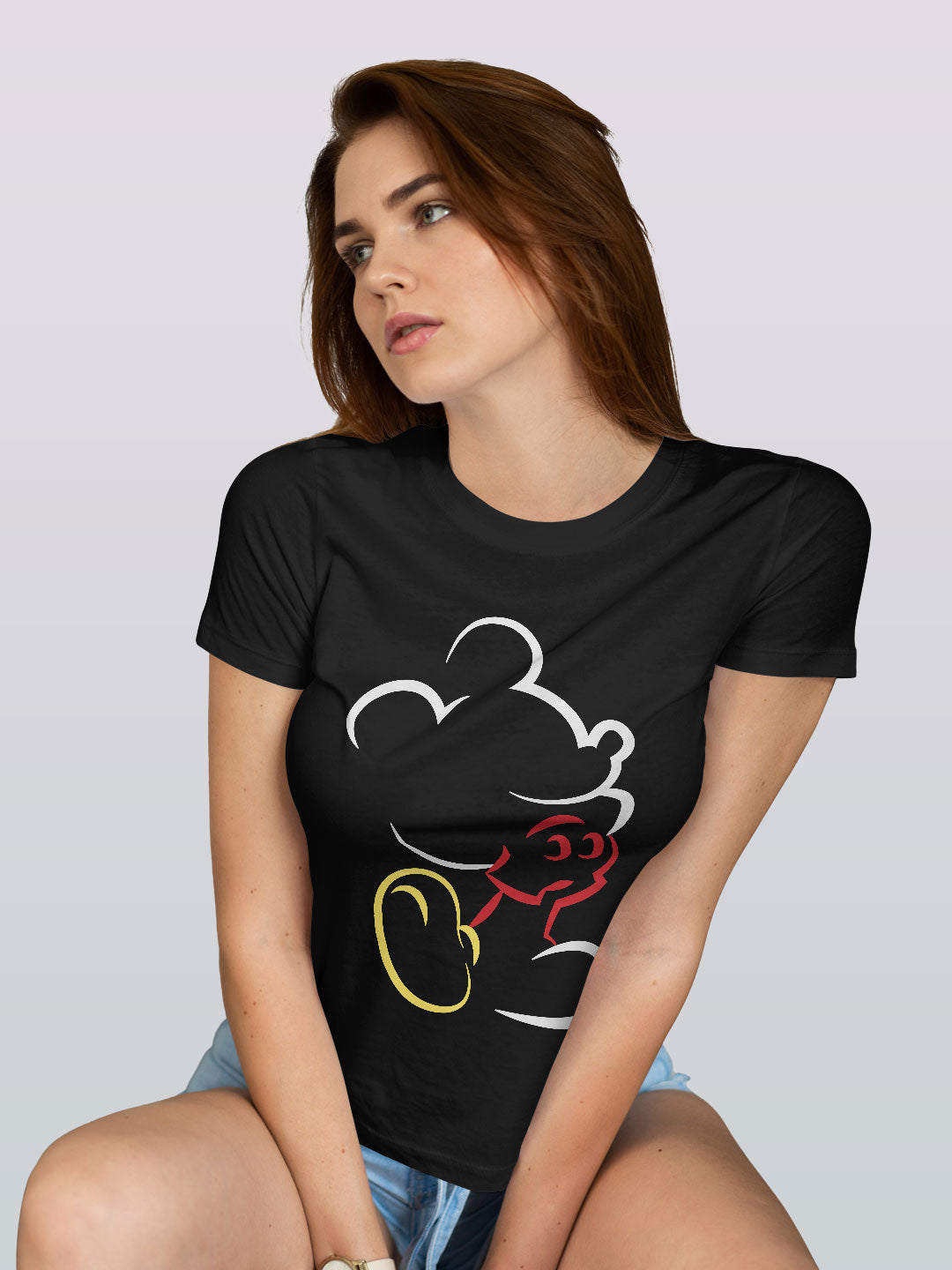 Mickey Silhouette Stroke - Womens T-Shirt Black Large