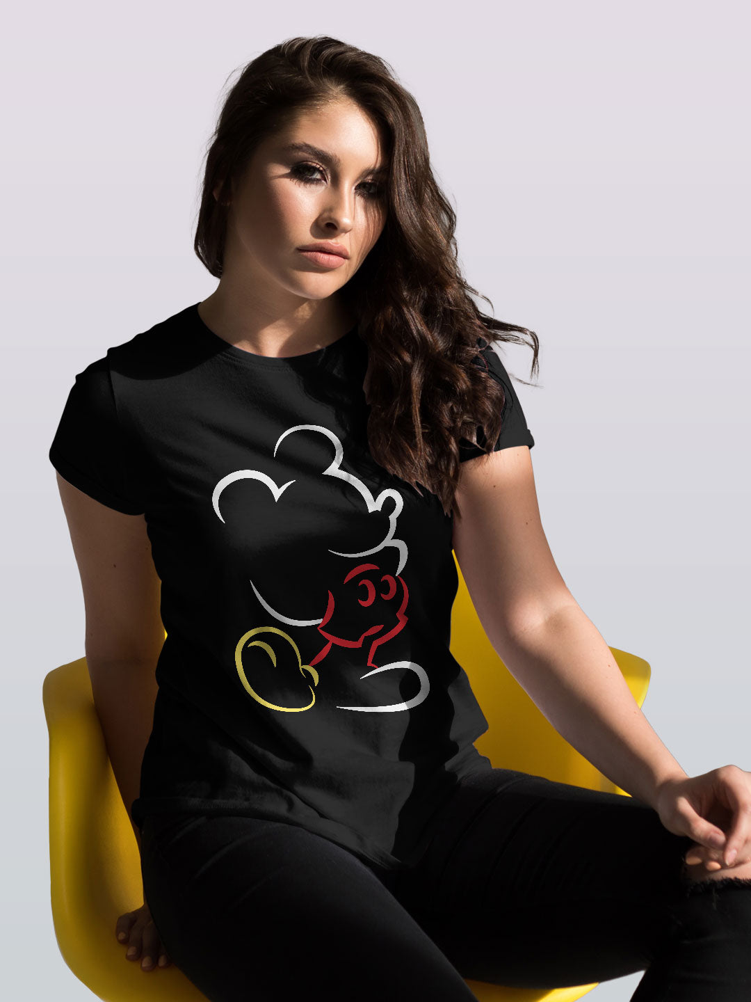 Mickey Silhouette Stroke - Womens T-Shirt Black XL