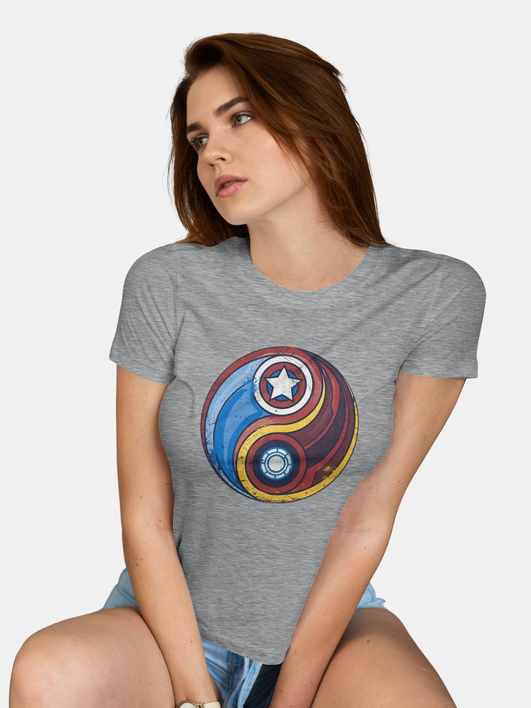 Marvel Yin Yang - Womens T-Shirt - Regular Fit - Grey Melange - XL