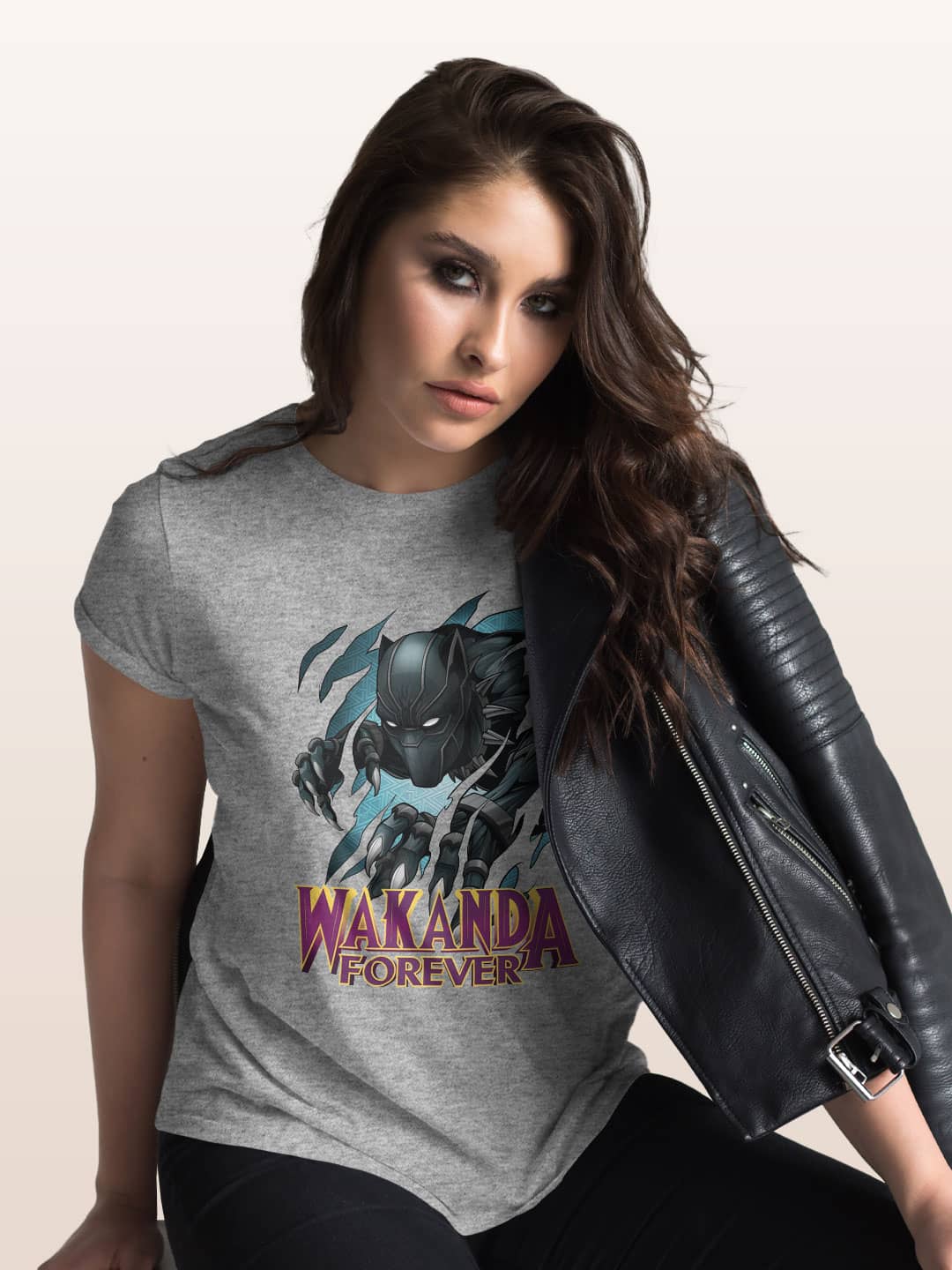 Ripped Black Panther - Womens T-Shirt Grey Melange Large