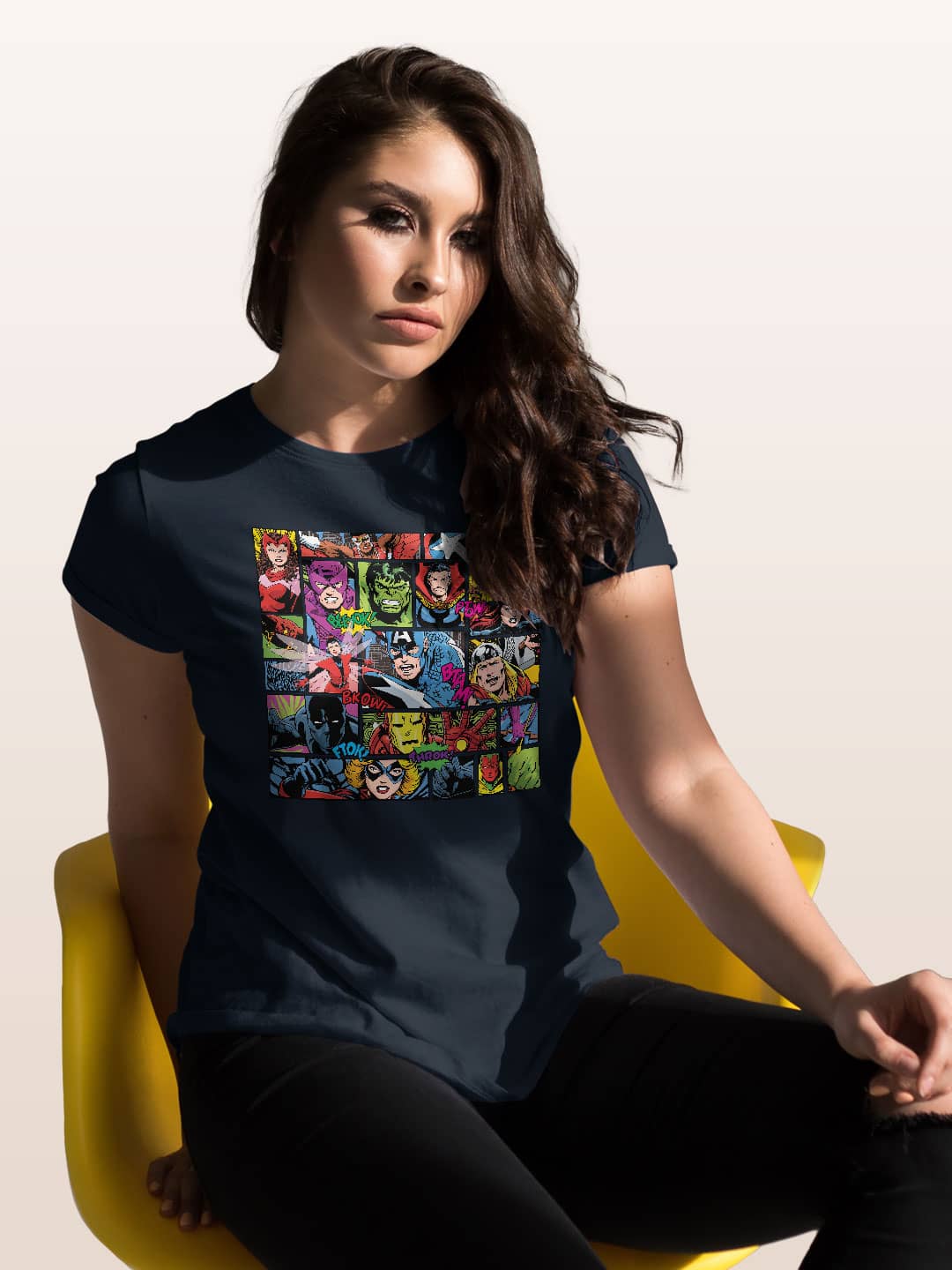 Comic Superheroes Mashup - Womens T-Shirt Navy Blue XL