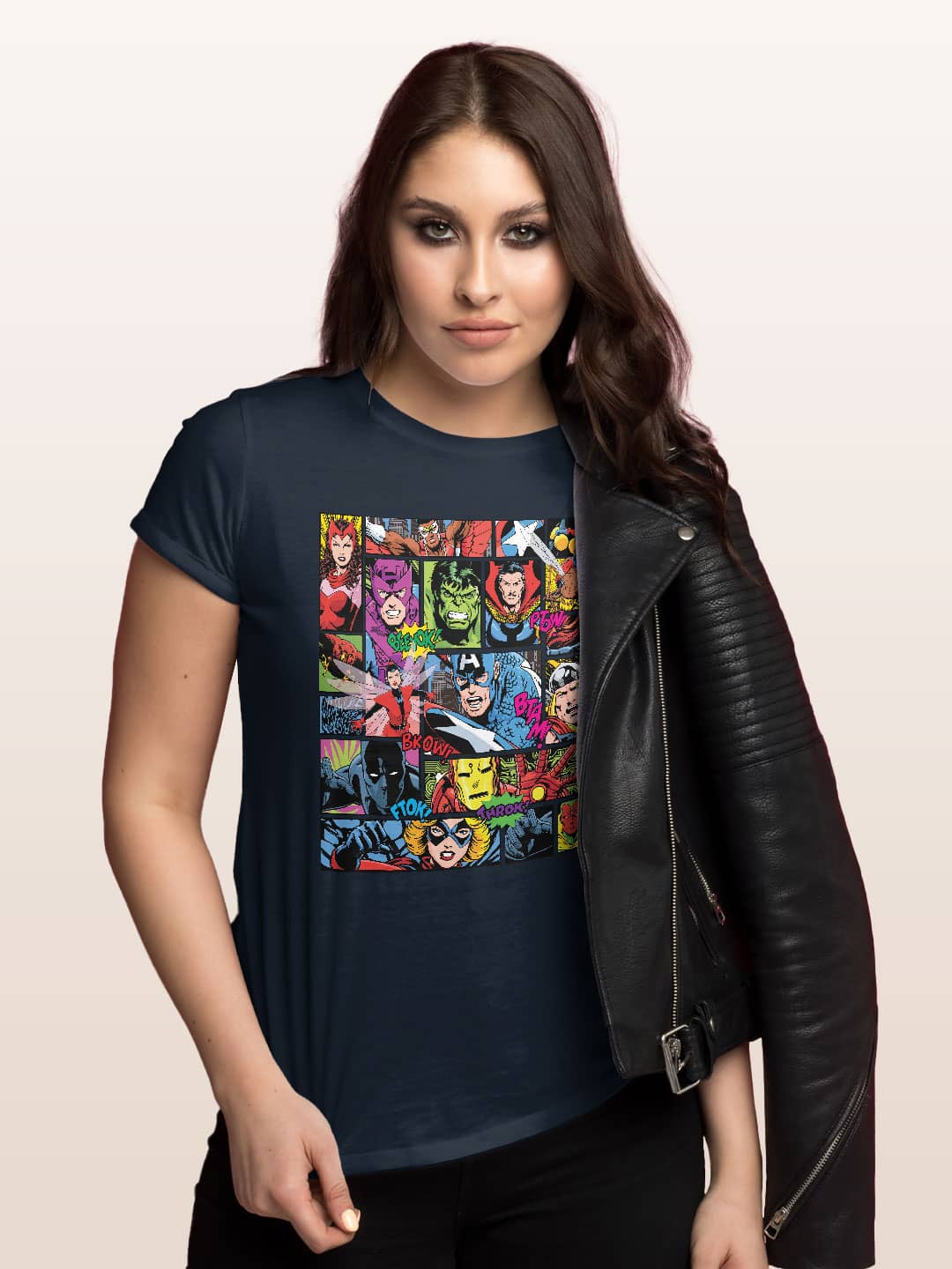 Comic Superheroes Mashup - Womens T-Shirt Navy Blue Small