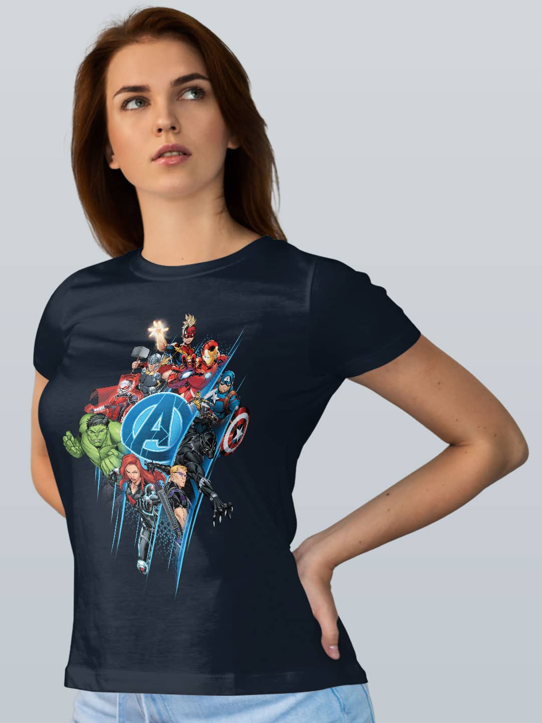 Avengers All Heroes - Womens T-Shirt Navy Blue Large